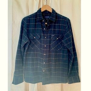 Brixton button down flannel black w tan cross line